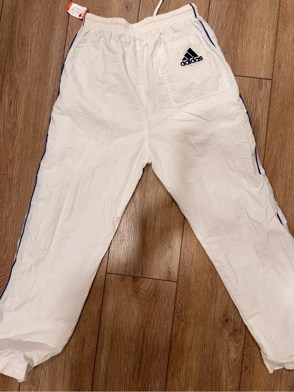 adidas Vintage 90s white track pants with Blue Piping - Picture 2 of 4